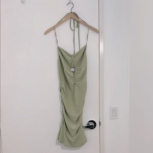 Sage Green Ruched Midi Mermaid Dress